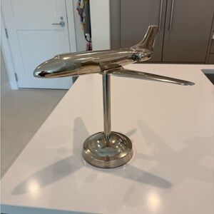 Silver Metal Jet Sculpture Desk Decor Aviation Airplane Model